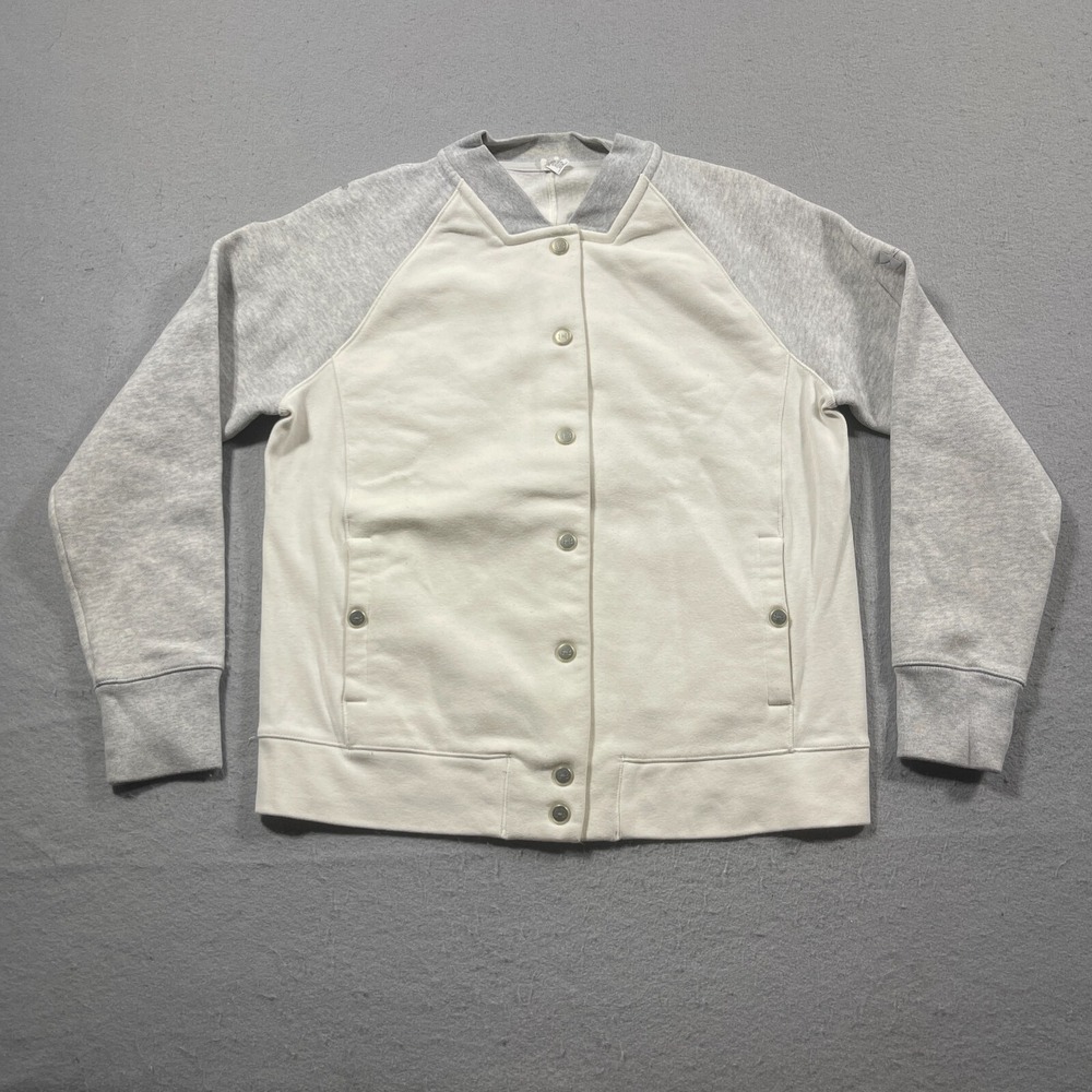 Under Armour ColdGear Bomber Jacket Womens Medium Cream Gray Loose Fit Snap Coat